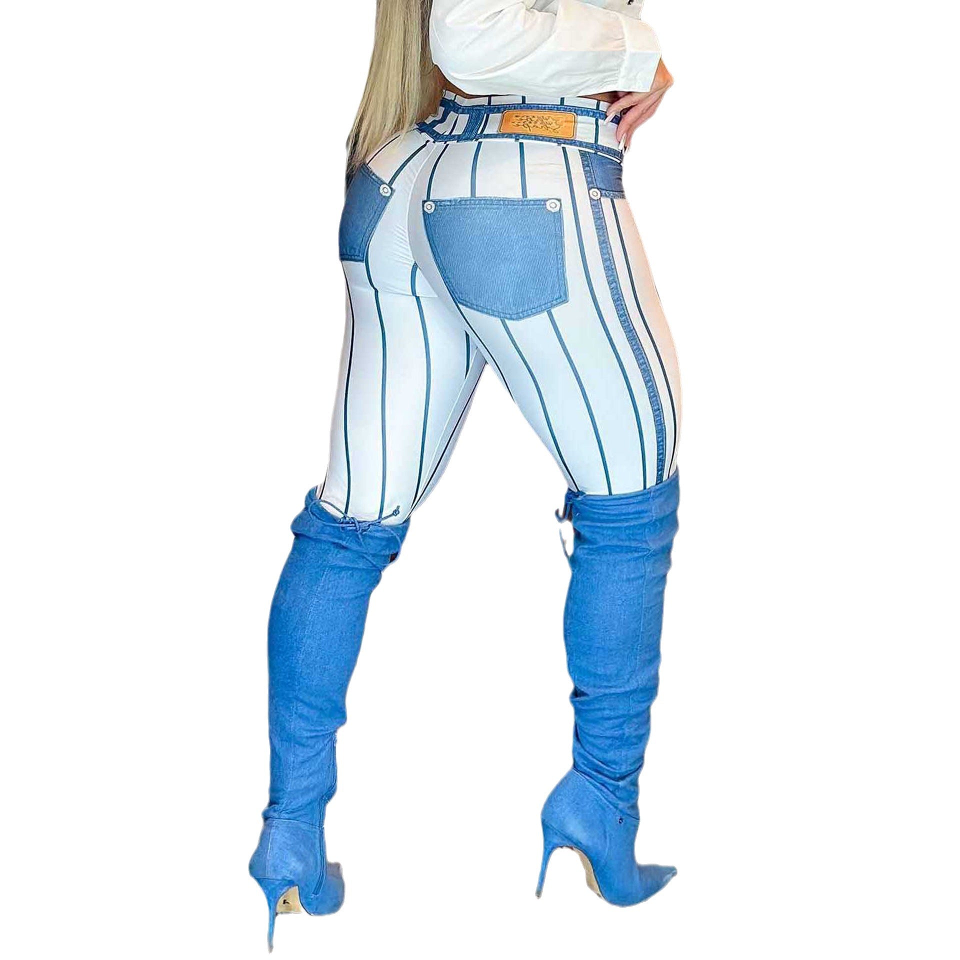 Line Plaid Print High Waist Sexy Running Fitness Yoga Basic Pants 6