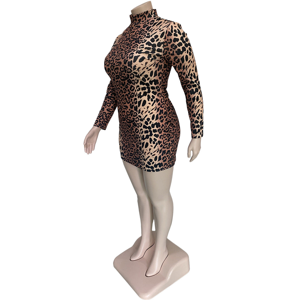Plus Size Women's Early Fall Leopard Bodycon Dress 7