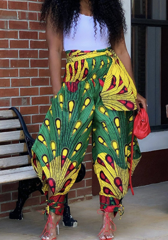 Women's Pants Print Wide-Leg Pants belted Casual Pants