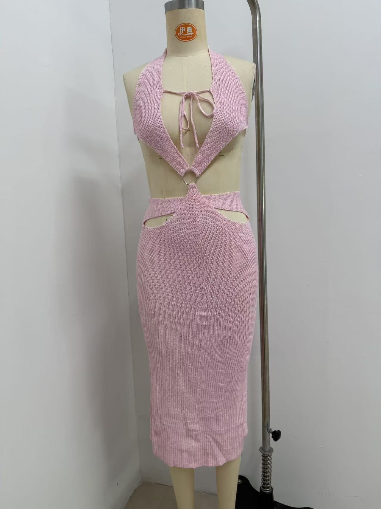 Sheer Halter Neck Knitted  Beach Holiday Dress 12