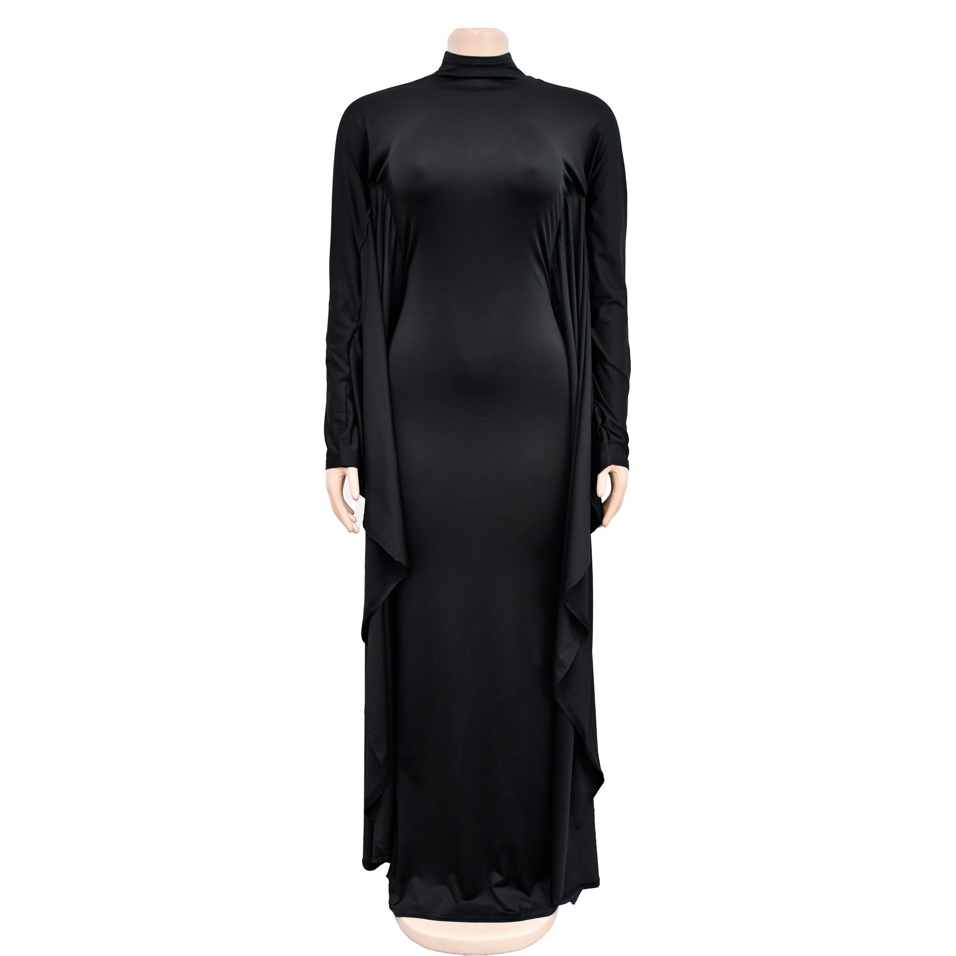 Women's fashion solid color bat style long-sleeved long dress 17