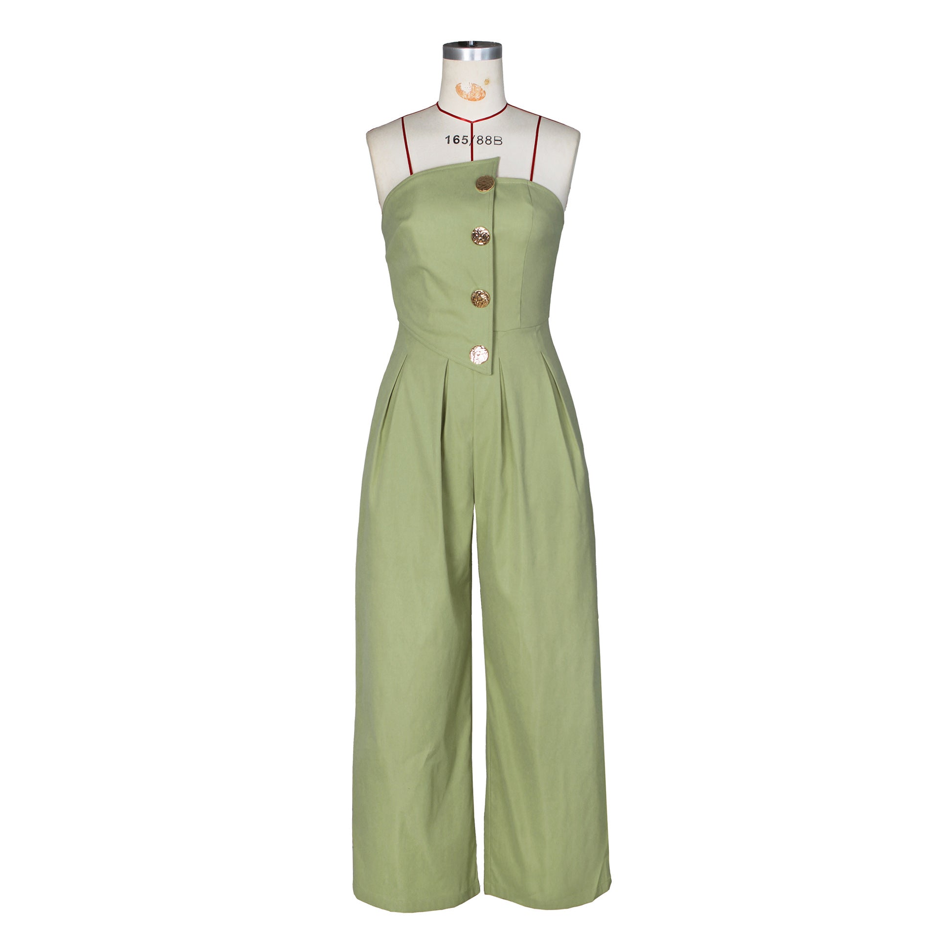 Summer Strapless Metal Button Wide-Leg Jumpsuit 19