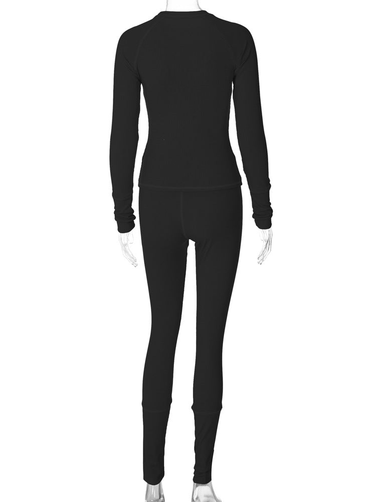 Women Winter Long Sleeve Top and Sports Tight Pants Two-piece Set 26