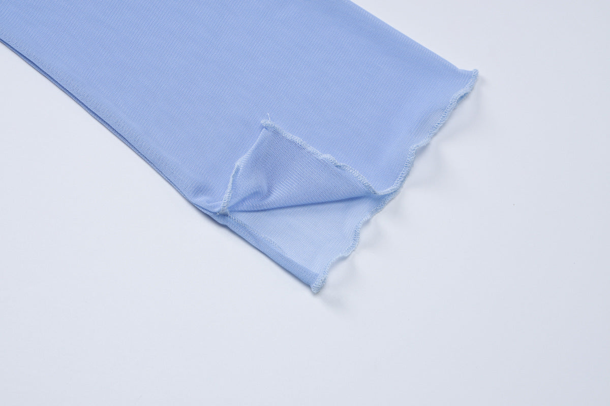 Women Summer Strapless Off Shoulder Patchwork Long Sleeve Sexy Mesh Dress 12