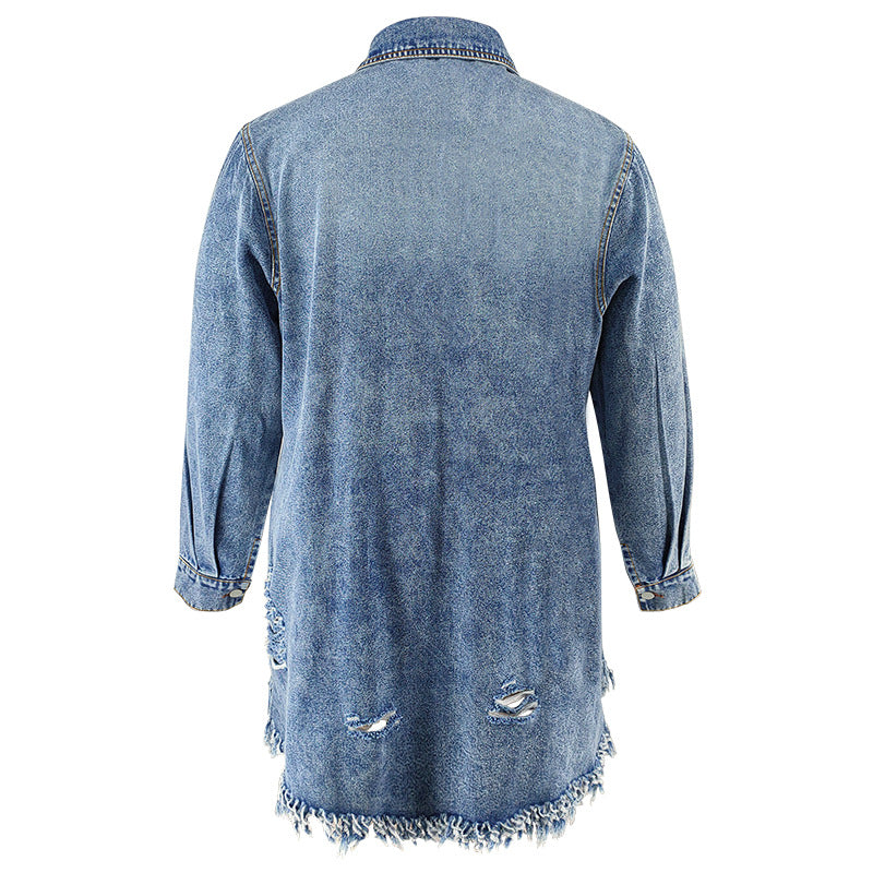 Plus Size Women Tassel Ripped Long Sleeve Dress 6