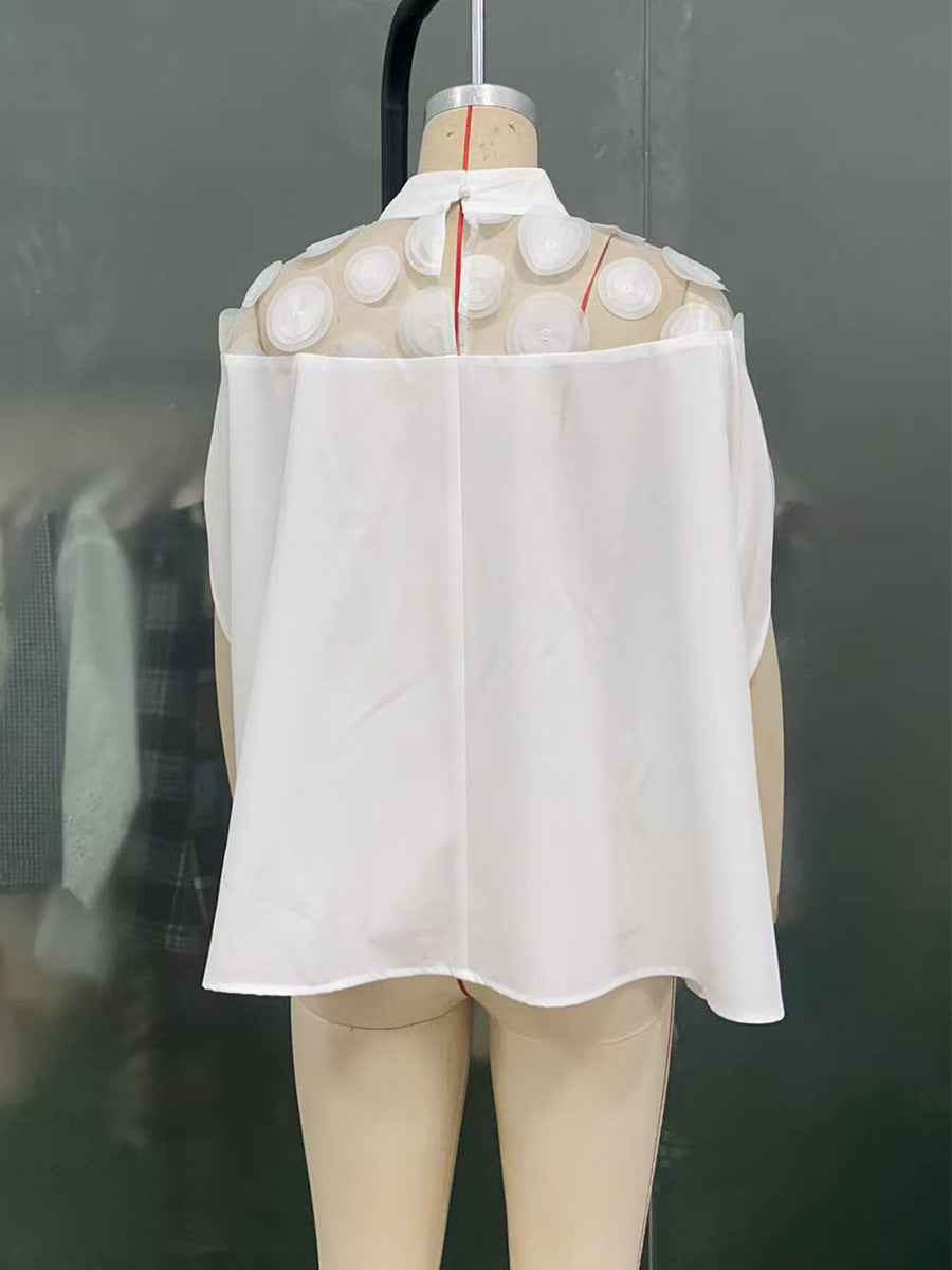 Summer Career Shirt Loose Mesh Off-Shoulder Women's Blouse 8