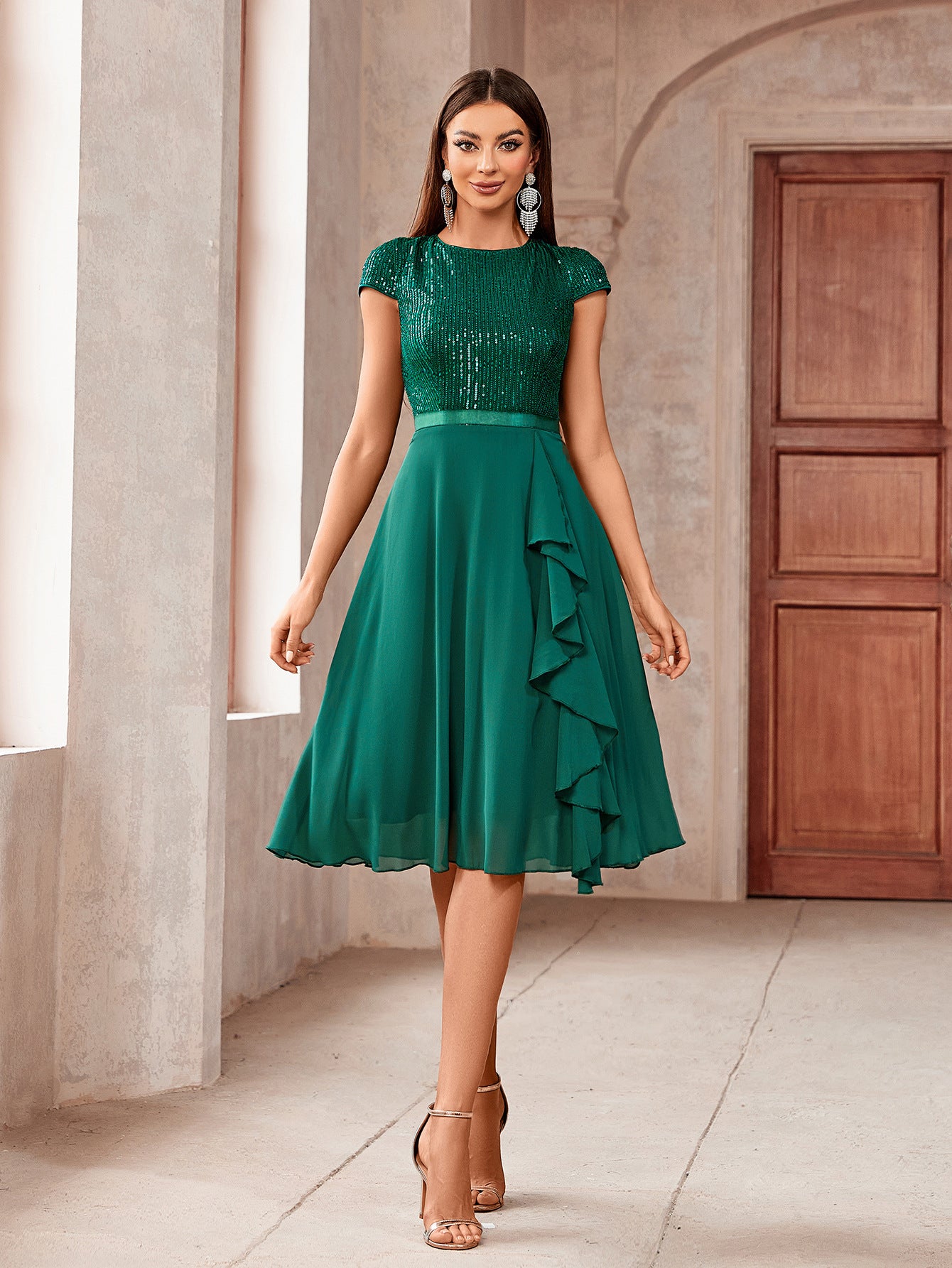 Solid Color Spring Summer Women's Short-Sleeved Slim-Fit Women's Dress