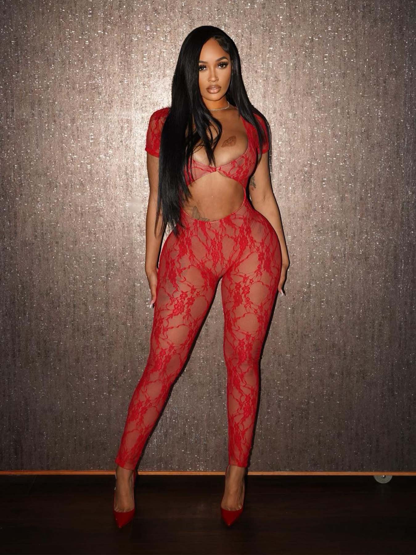 Women Sexy Lace Sleeve Crop Jumpsuit 4