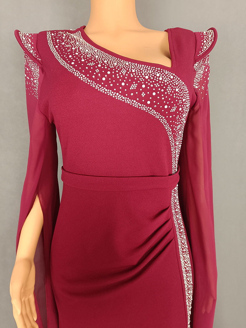 Women Elegant Slash Shoulder Beaded Evening dress 12