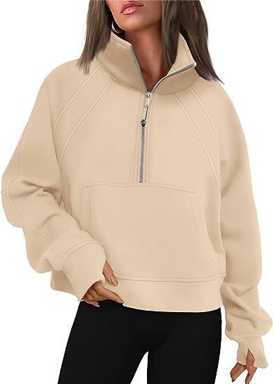 Autumn and Winter Women's Half-Zip Short Stand Collar Plush Solid Color Top 21