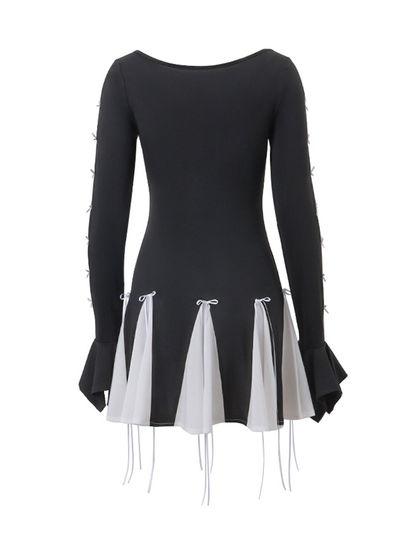 Spring Bow Lace-Up Bell Bottom Long Sleeve Dress 11