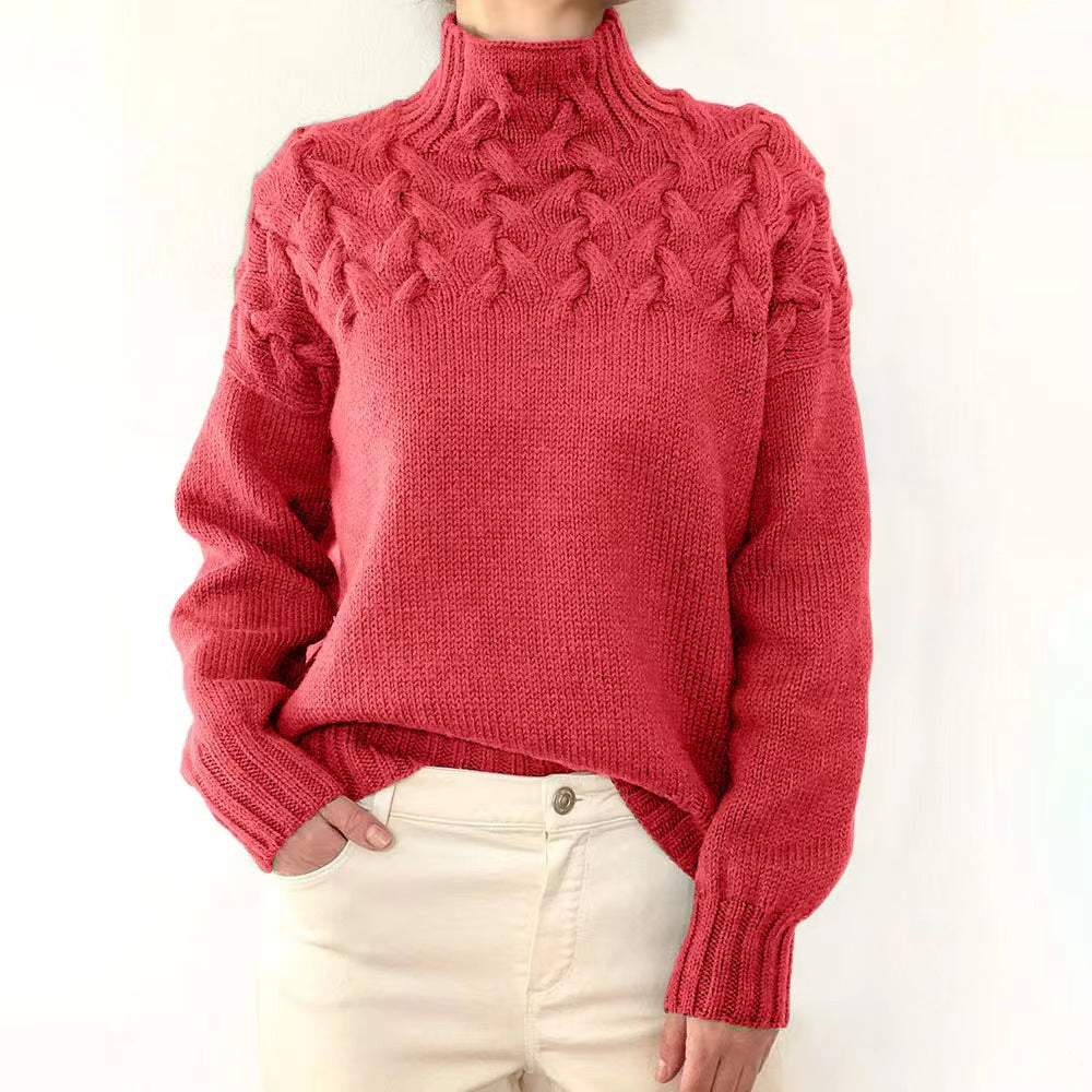 Autumn winter long-sleeved high-collar solid color knitting sweater women's pullover top 14