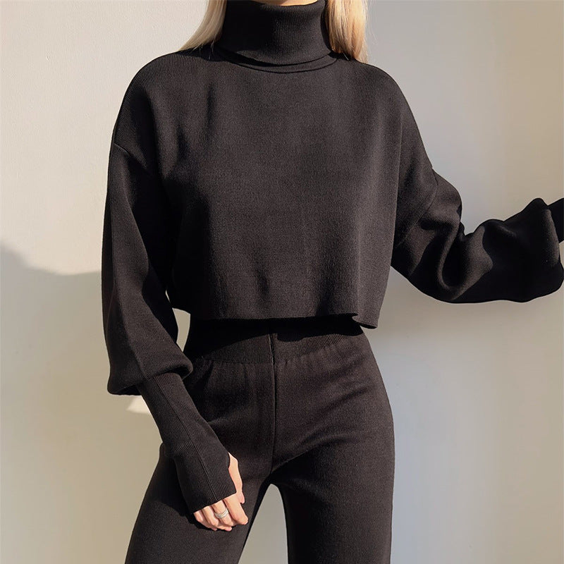 Women Casual High Neck Loose Long Sleeve Top and Pant Two-piece Set 16