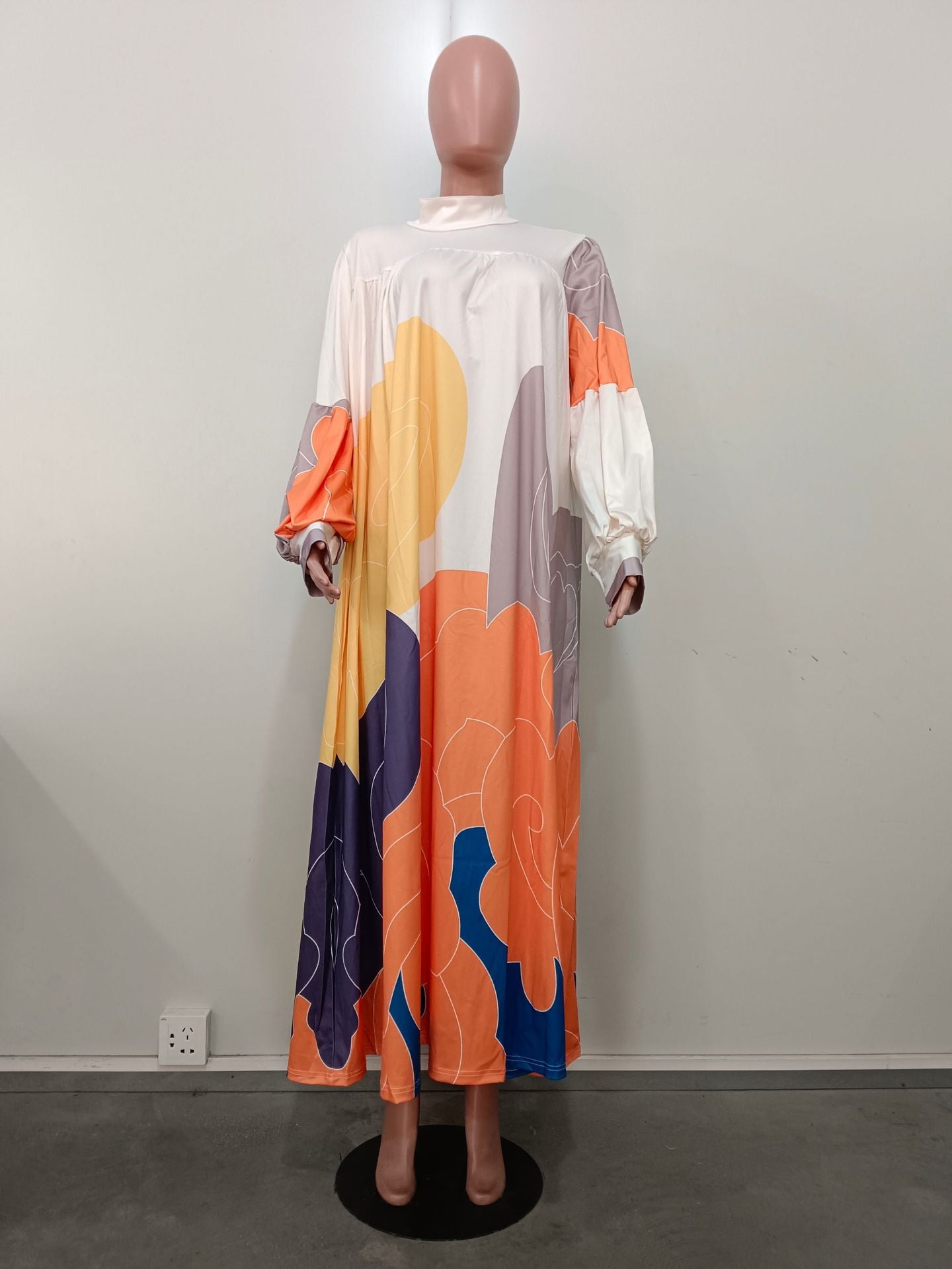 Autumn Women's Printed Long Sleeve Casual Loose Maxi Dress 3