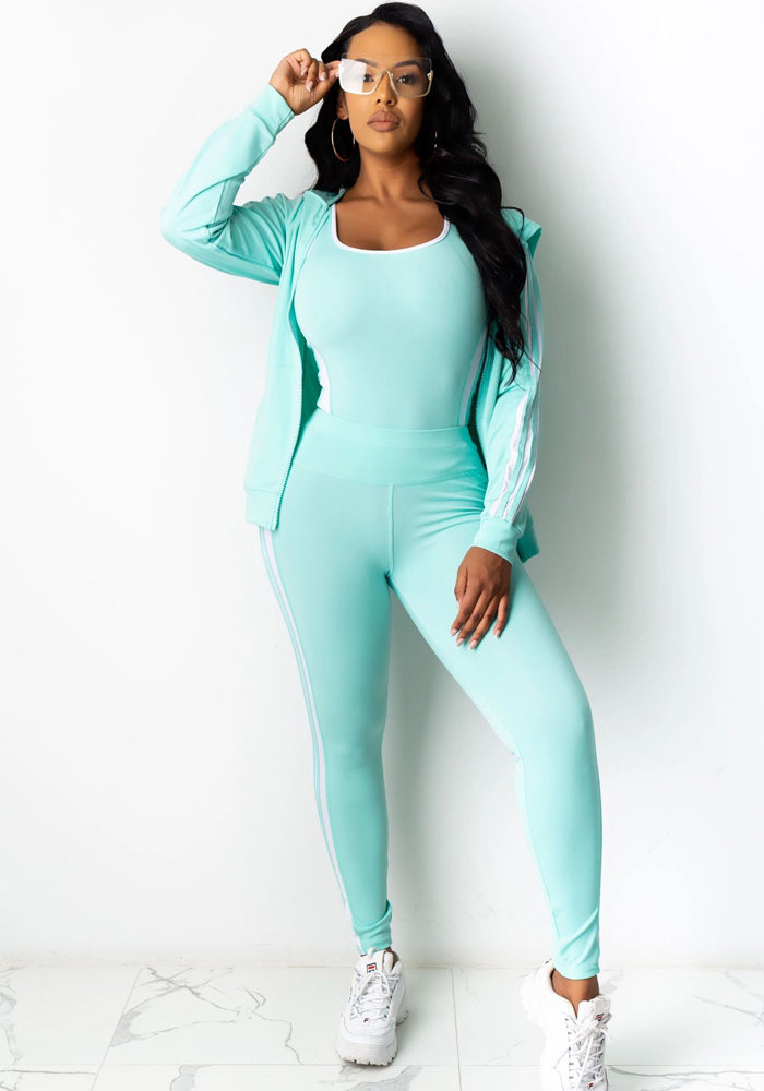 Women Long Sleeve Top Pant Tank Top Casual Sports Three-Piece