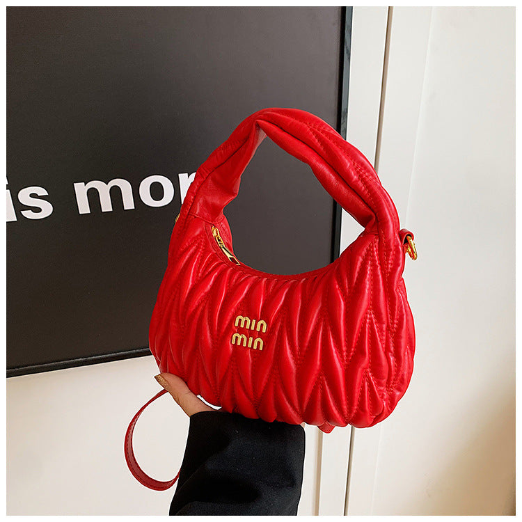 Women pleated cloud bag crossbody handbag single shoulder crescent bag 19