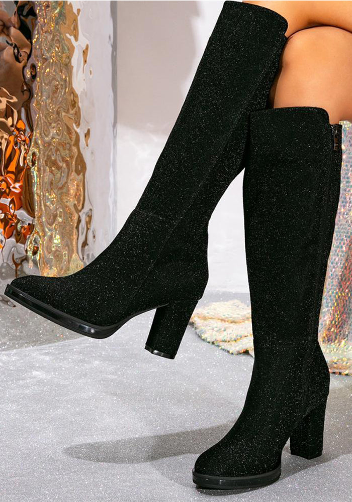 Rhinestone Pointed Toe Stiletto High Knee-High Boots Plus Size Shoes