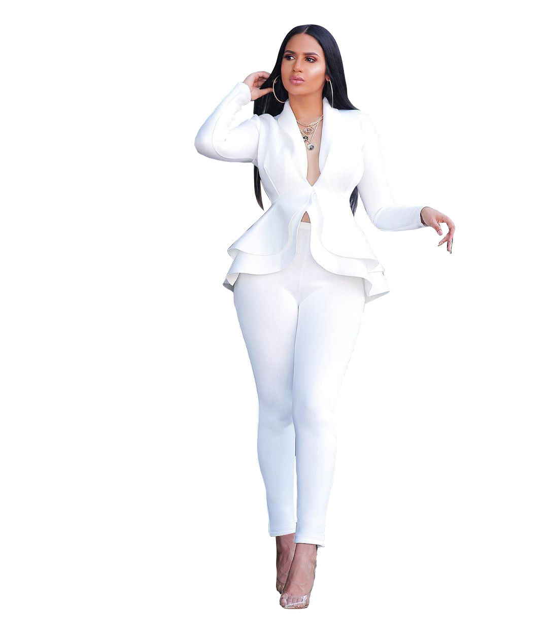Fashion Ruffle Career Suit Casual Two Piece Set