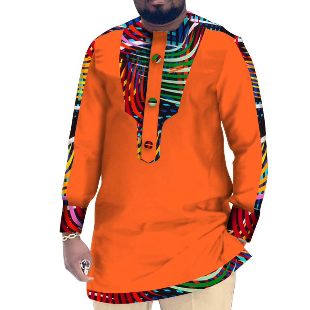Casual Cotton Men's African Clothing Dashiki Patchwork Long Sleeve Top Bazin Ridge Traditional African Clothing 5