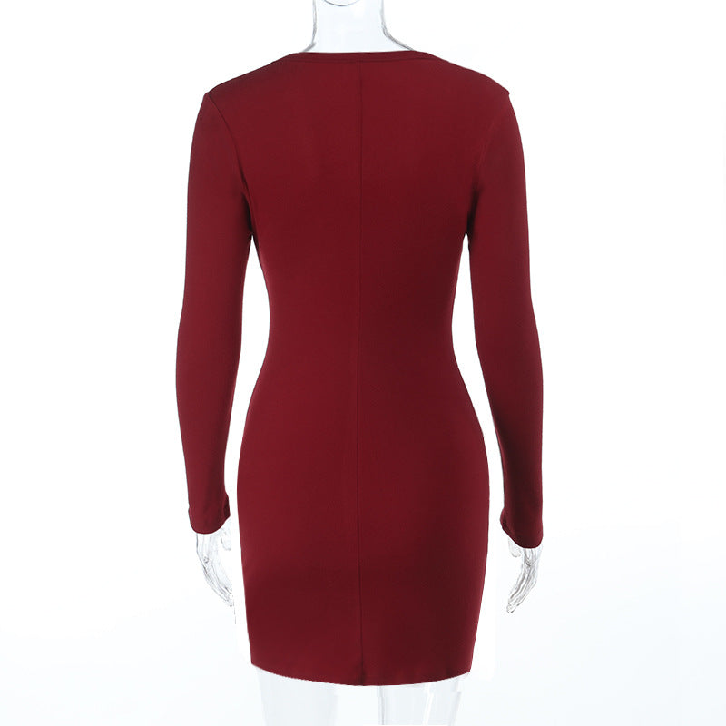 Women Square Neck Long-Sleeved Sexy Bodycon Dress 7