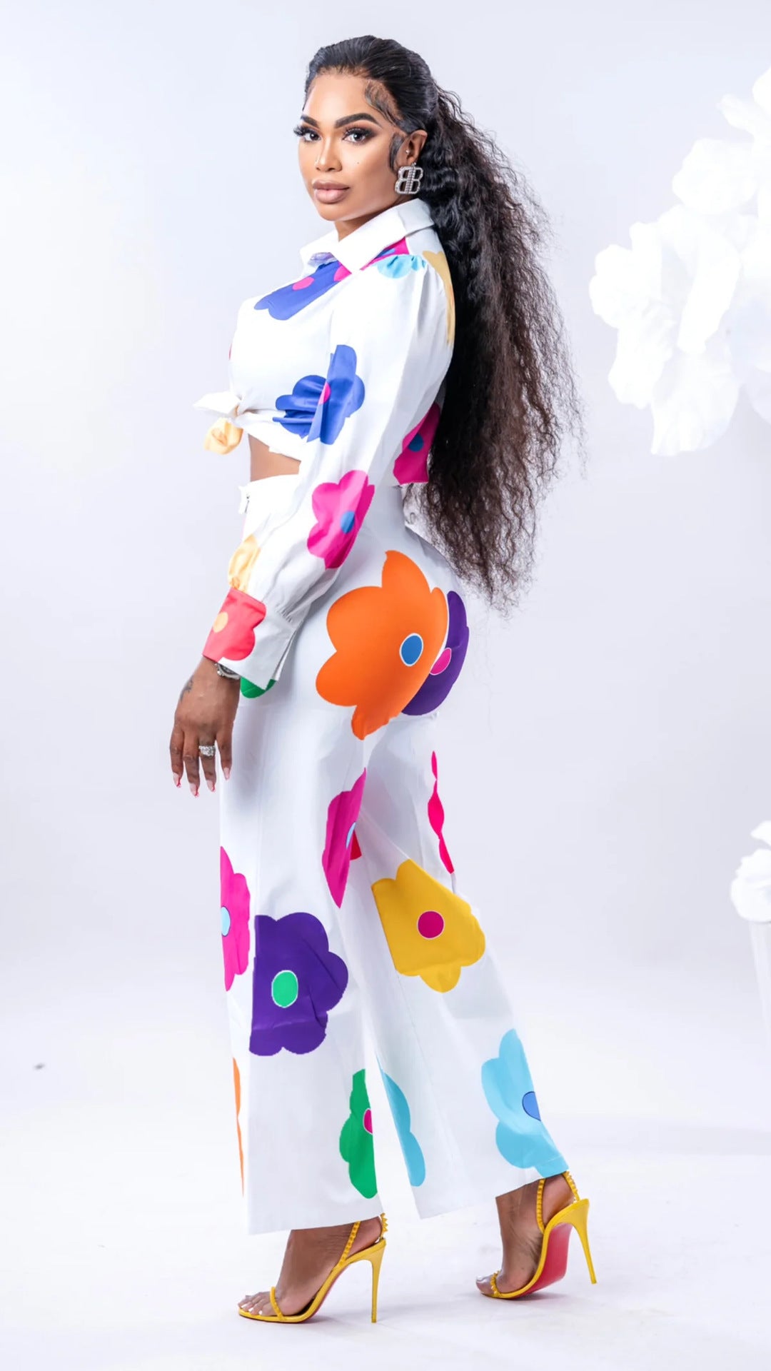 Women's Fashion Casual Digital Printing Floral Pants Two-Piece Set 4