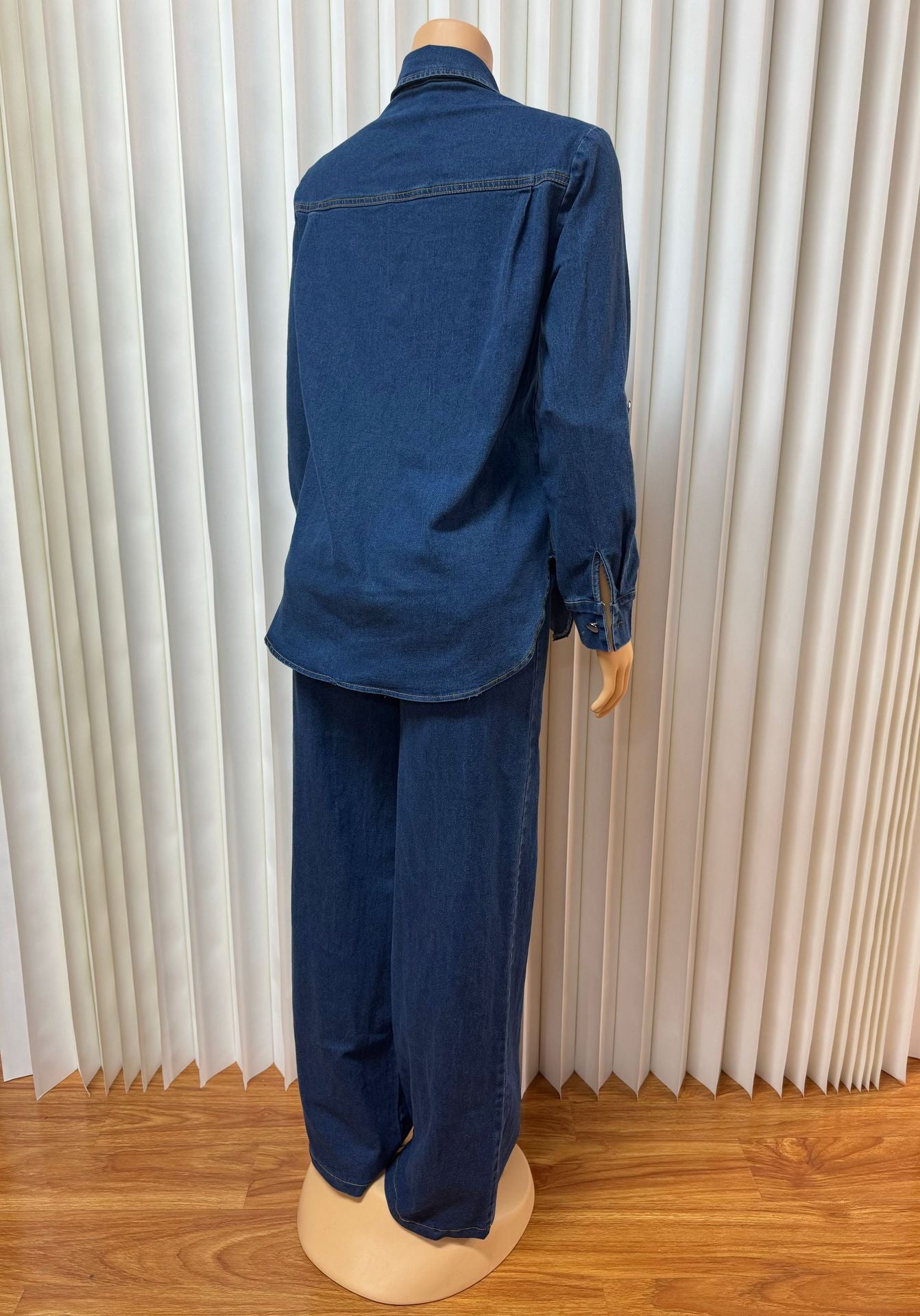 Women Turndown Collar Pocket Long-Sleeved Top and Two-Piece Pants Set 7