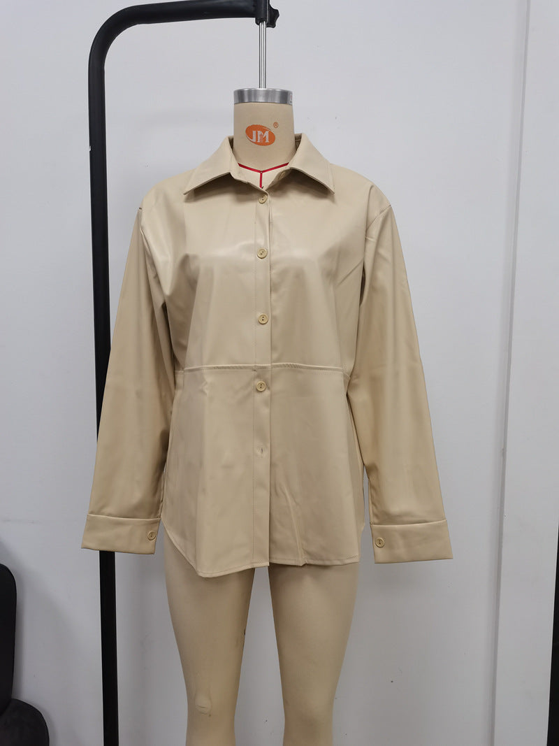 Autumn And Winter Fashionable Long Sleeve Women's Pu Shirt Women's Leather Jacket 16