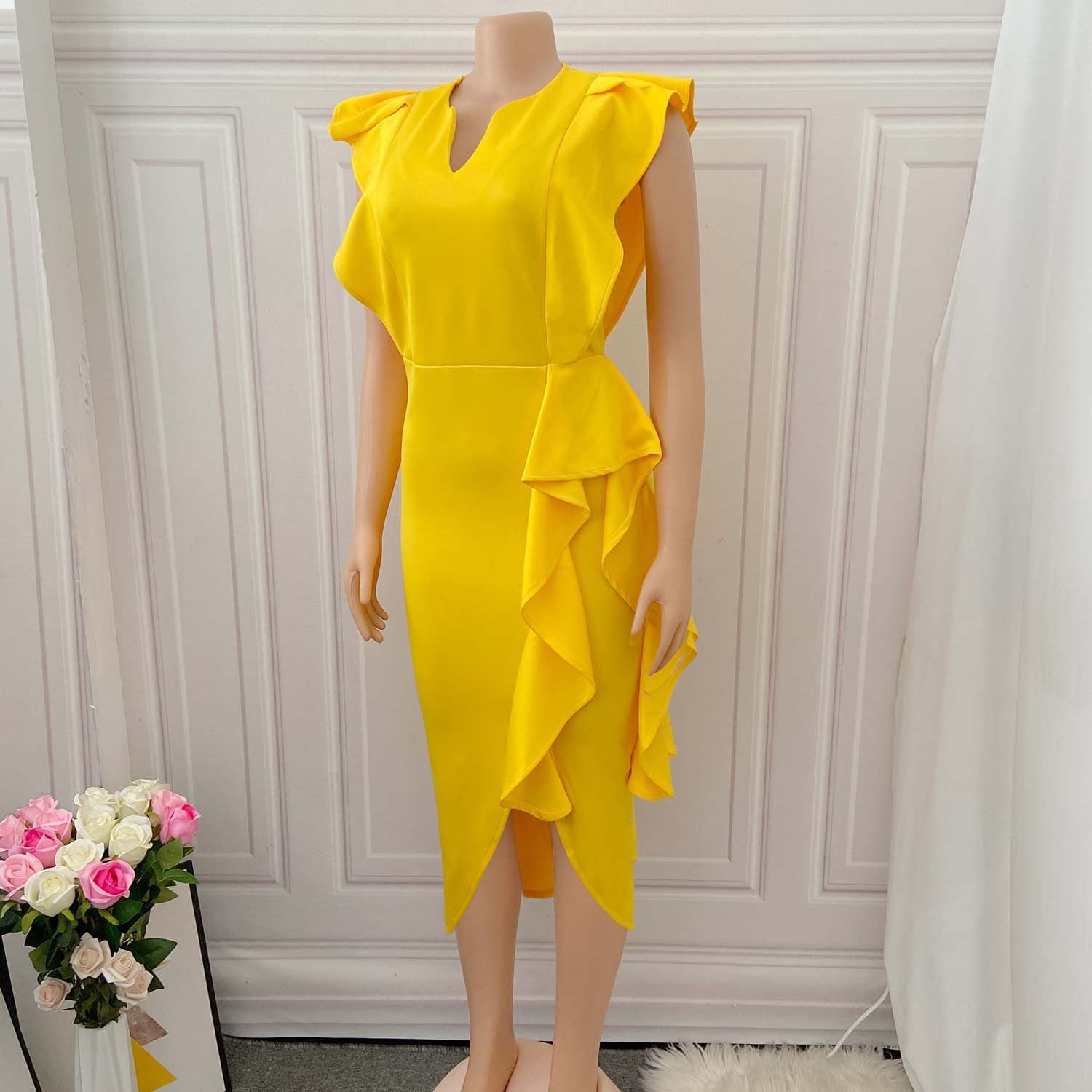 Plus Size Women Solid Irregular Slit Formal Party Dress 12