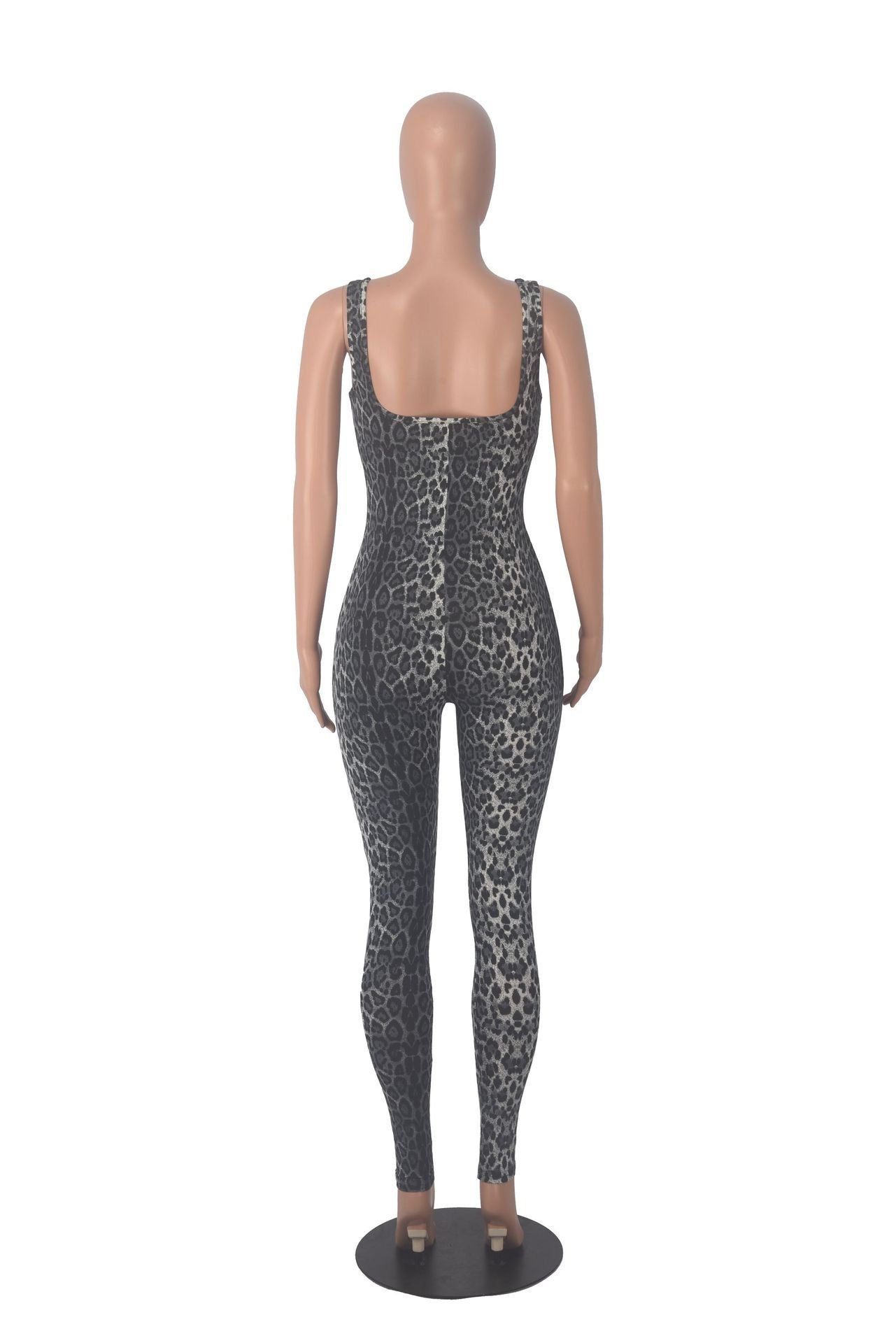 Leopard Print Sleeveless Square Neck Low Back Jumpsuit for Women 6