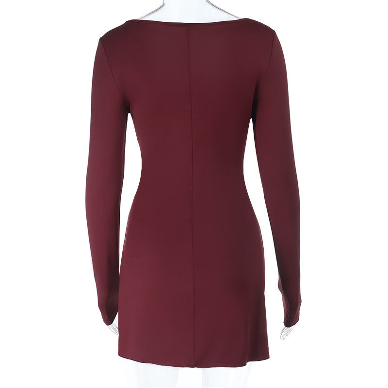 Women Fall/Winter Sexy Cutout Lace Patchwork Long-sleeved dress 9