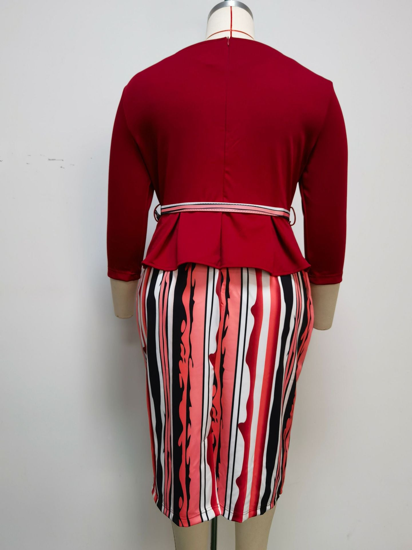 Africa Plus Size Women's Round Neck 3 Quarter Sleeve Contrast Print Dress 14