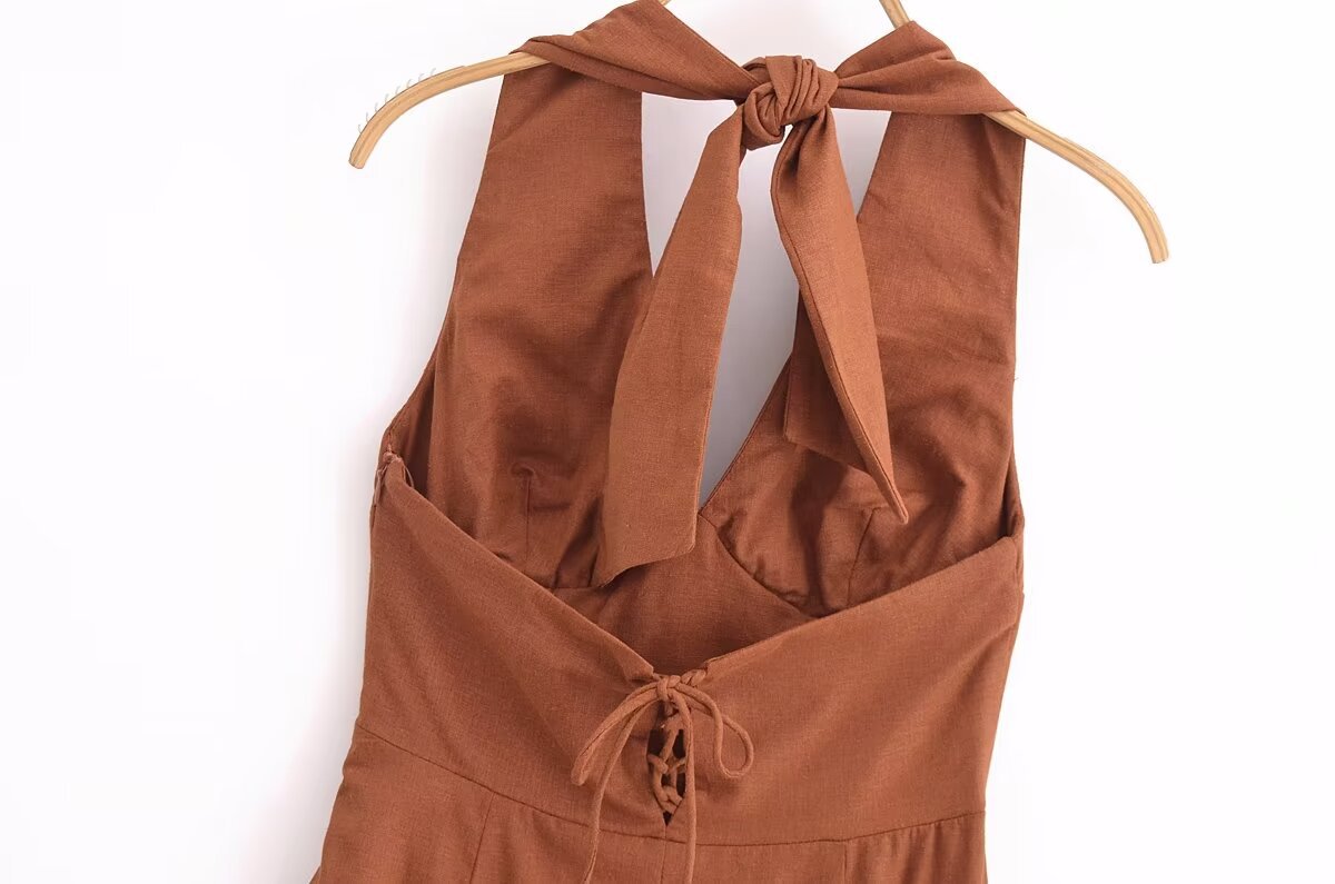 Women summer sexy v-neck backless Halter Neck dress 8