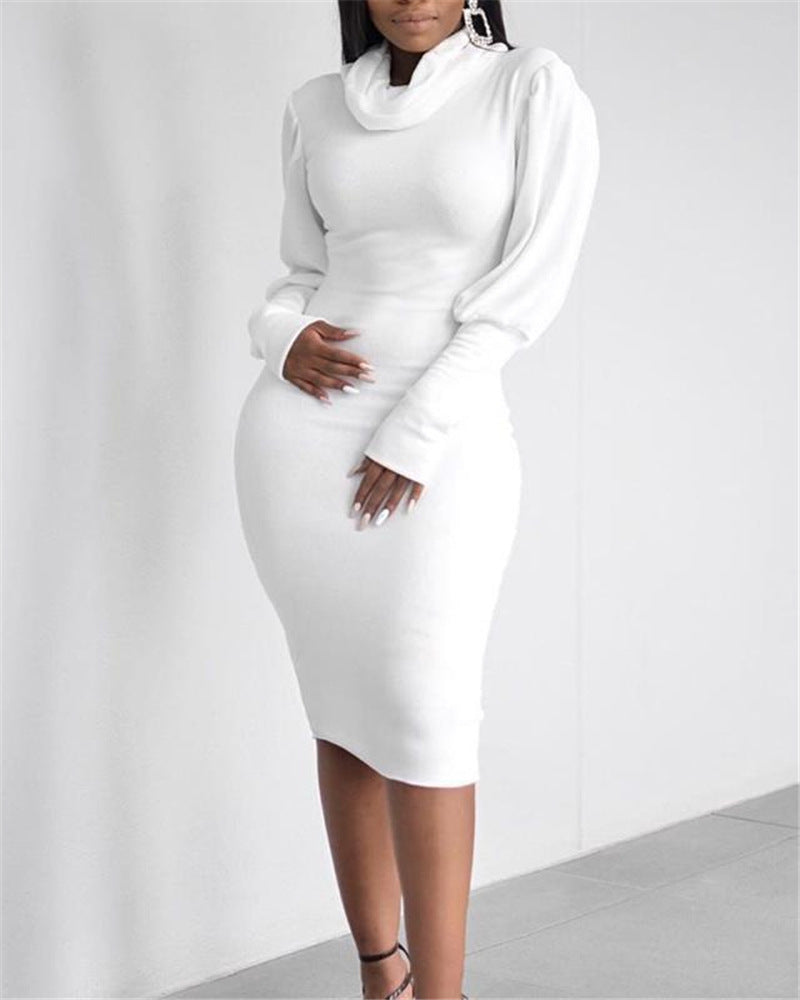 Women Fall High Neck Long Sleeve Bodycon Dress 3