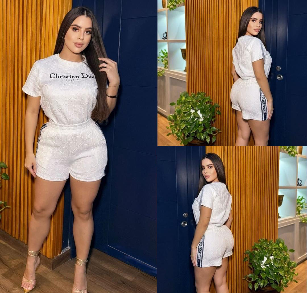 Women Embroidered short-sleeved top and shorts jacquard two-piece set 9