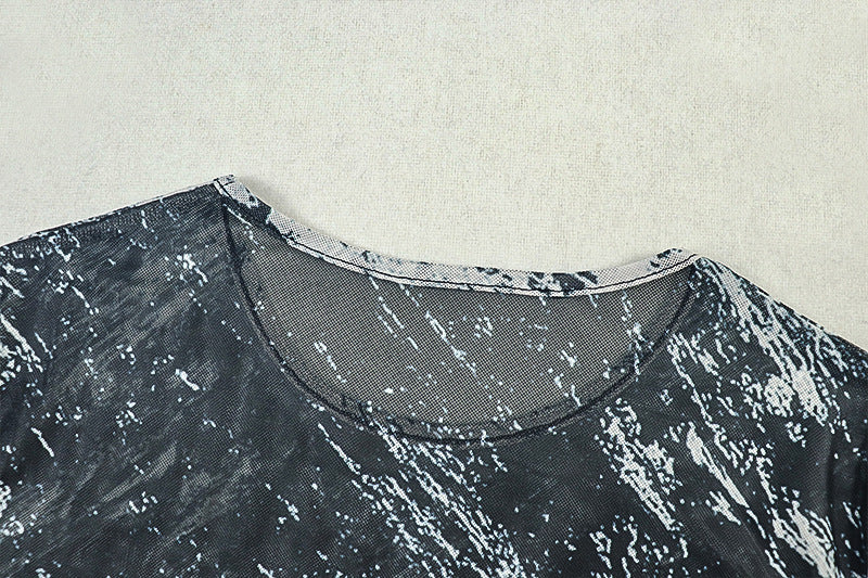 Women Printed Colorblock Round Neck Long Sleeve Bodycon Dress 12