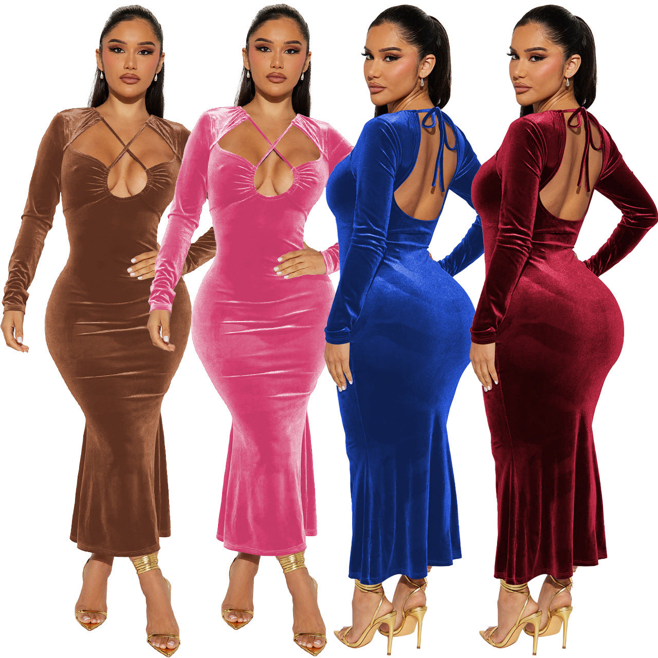 Women Sexy Halter Neck Backless Bodycon Mermaid Dress
