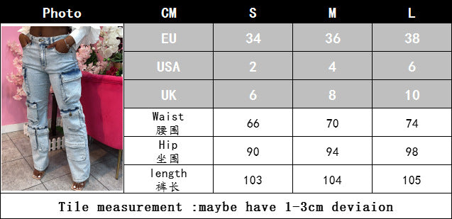 Women's Fashion Multi-Pocket Straight-Leg Washed Cargo Denim Pants 6