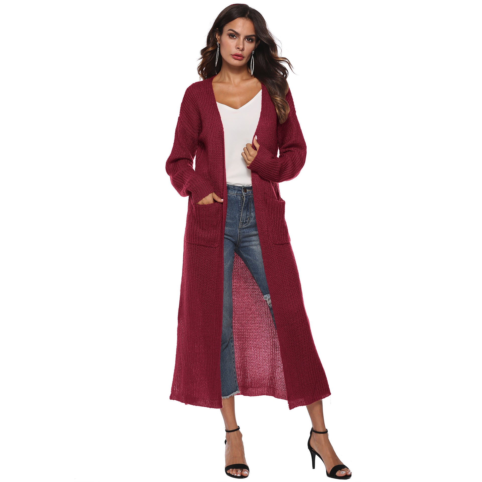 Women thin long coat with large pockets and slits 3