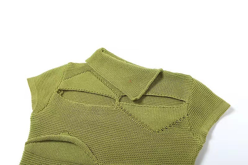 Women Slash Shoulder tassel hollow knitting solid irregular short-sleeved dress 16