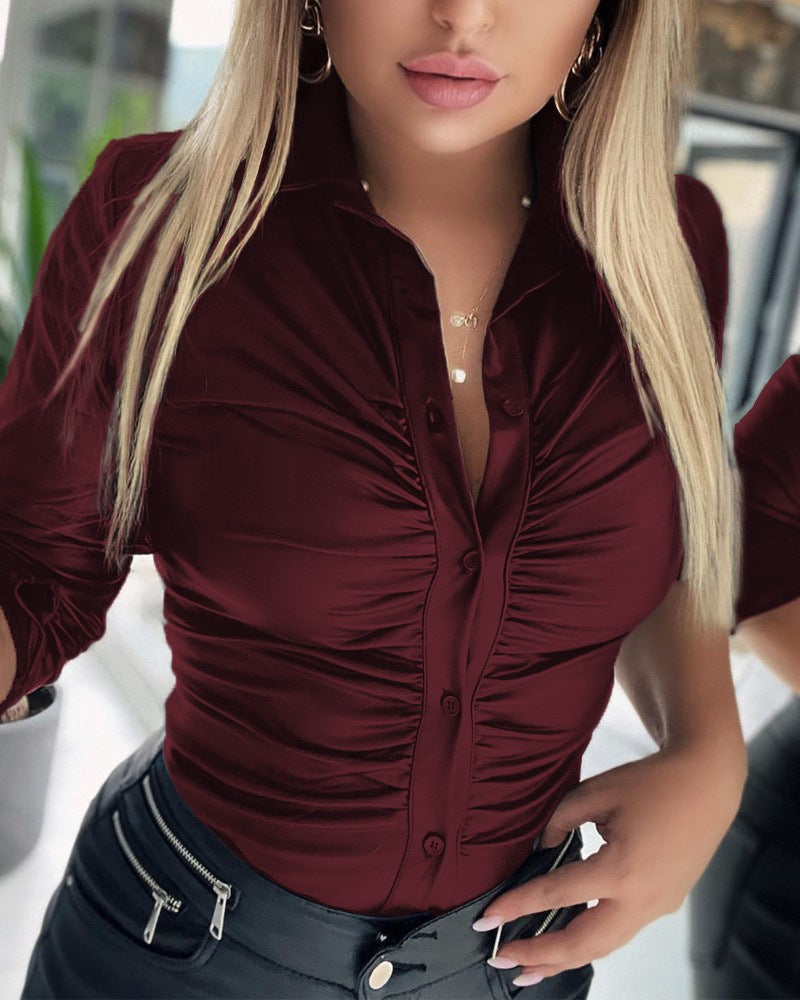 Women Long Sleeve Turndown Collar Shirt