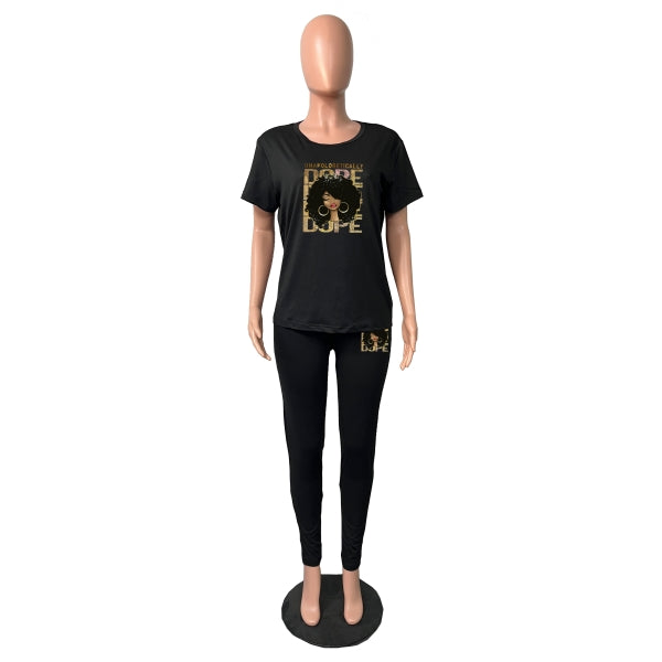 Style Printed Casual Fashion Short Sleeve T-Shirt Pants Women's Two-Piece Set 26