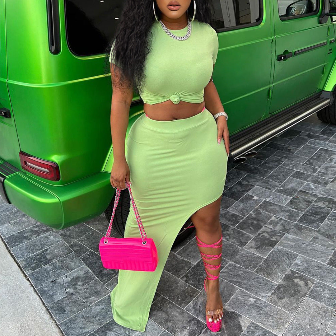 Fashion women's sexy short-sleeved T-shirt skirt two-piece set for women
