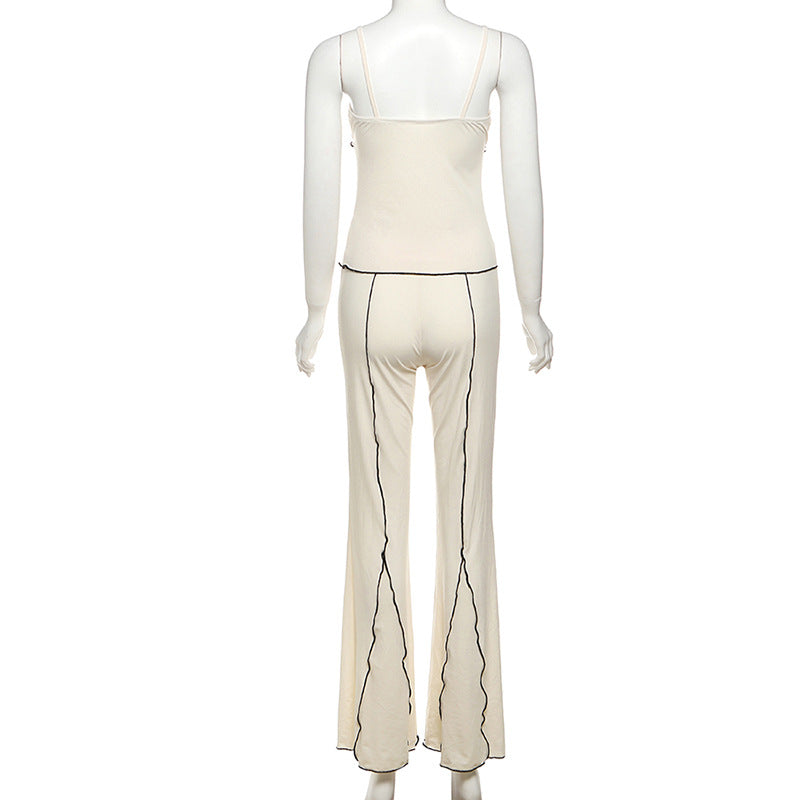 Summer women's fashion sweet sexy Strap pleated vest high waist trousers set 8