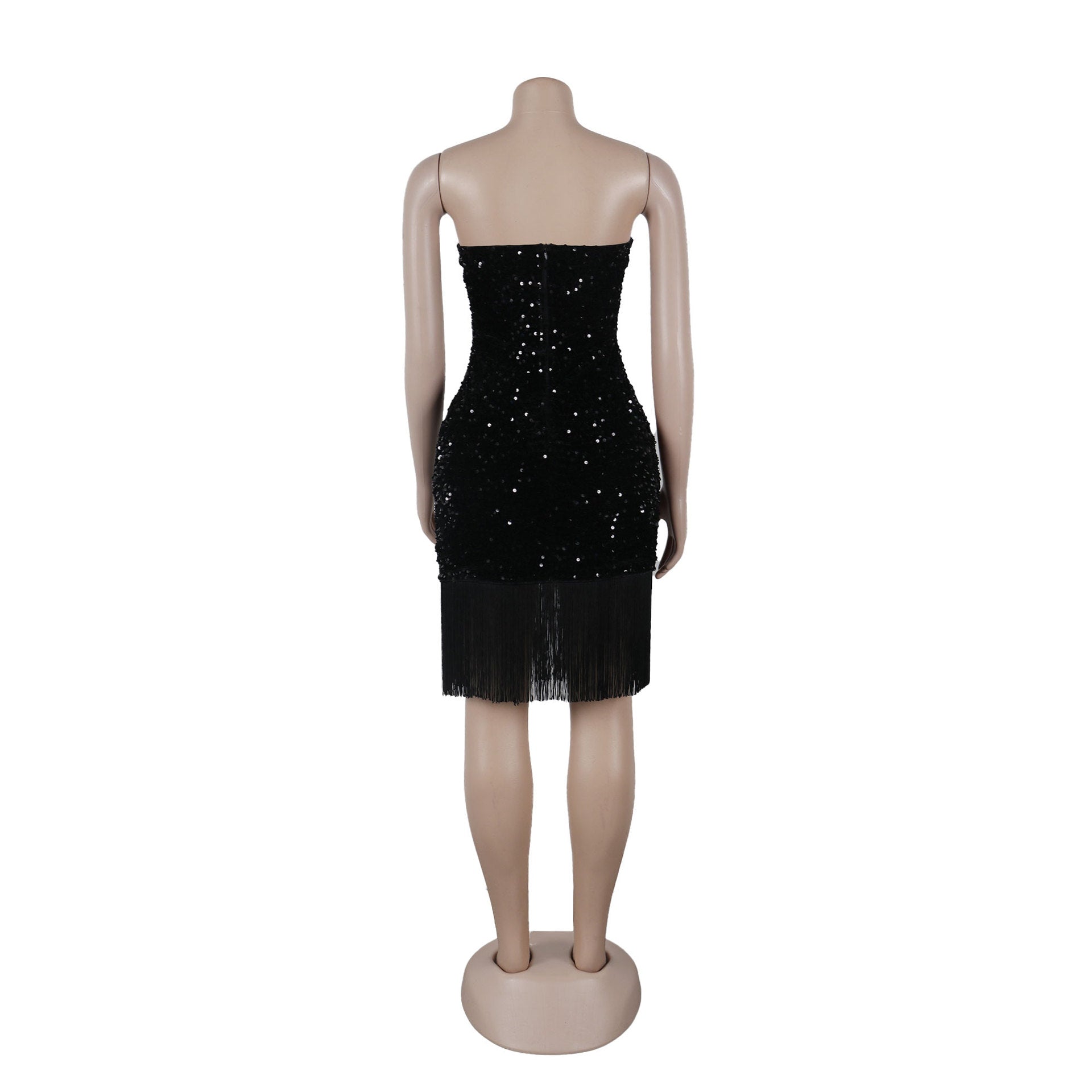 V-neck strapless tassel sequin bodycon dress 6