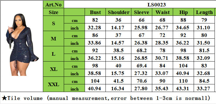 Women's Autumn And Winter Sexy Bell Bottom Sleeve Drawstring Lace-Up Dress 9