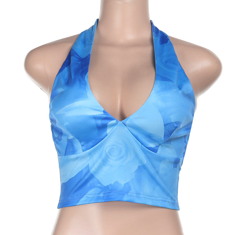 Sexy Holidays Printed Halter Neck Straps Top  & Mesh Skirt Set 9