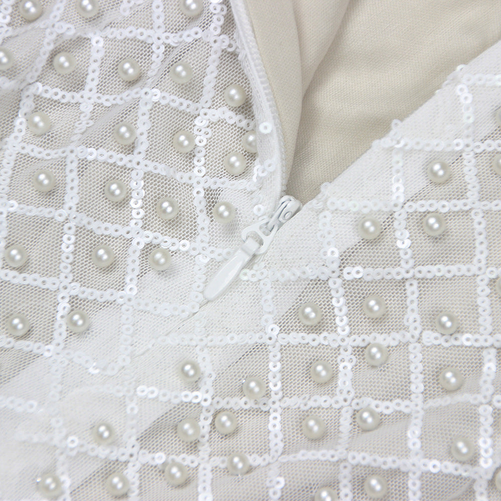 Women Sexy Strapless Beaded Dress 9