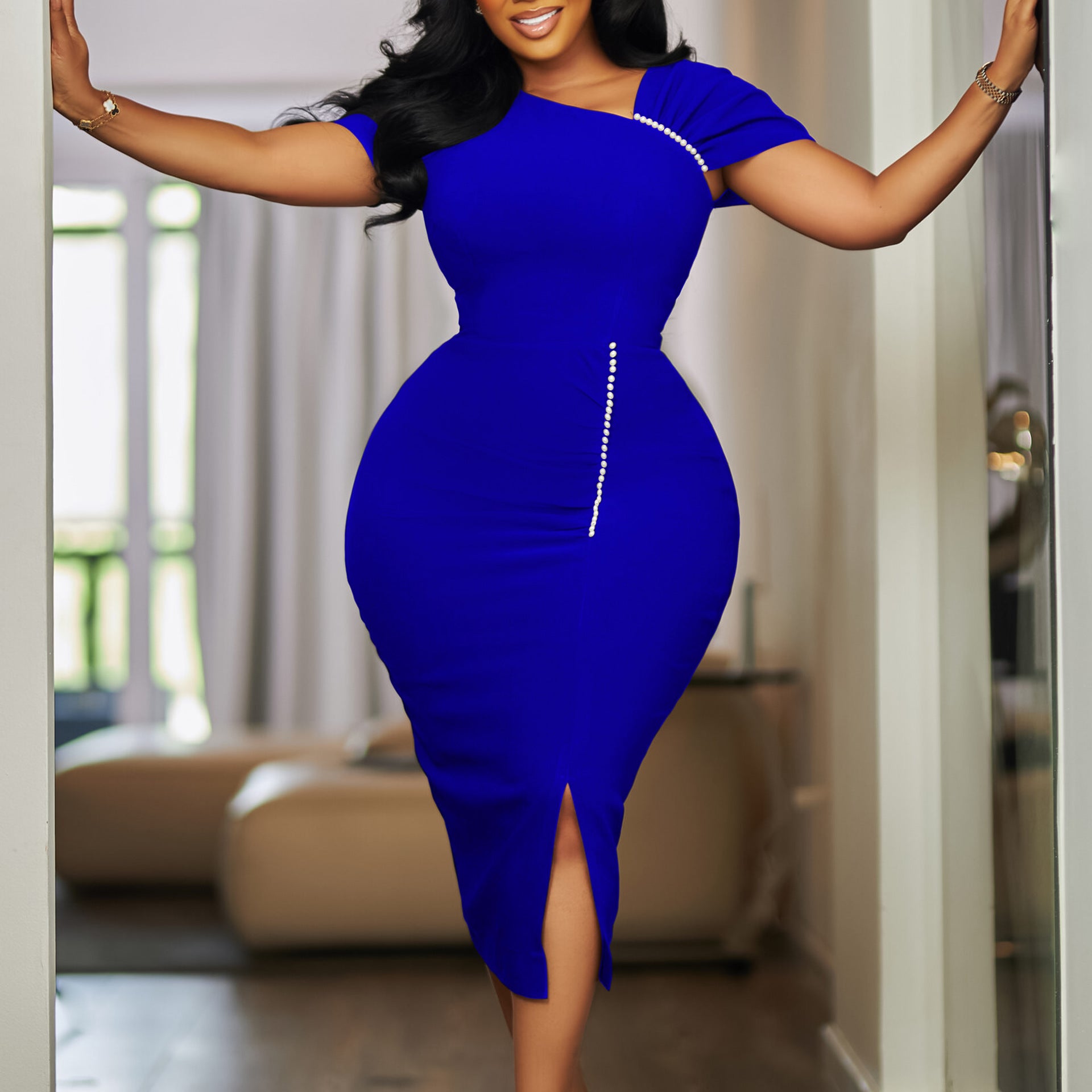 Beaded High Waist OL African Bodycon Dress 3