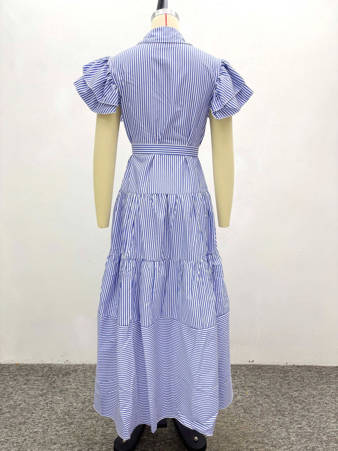 Plus Size African Striped Short-Sleeved Maxi Dress with Slits