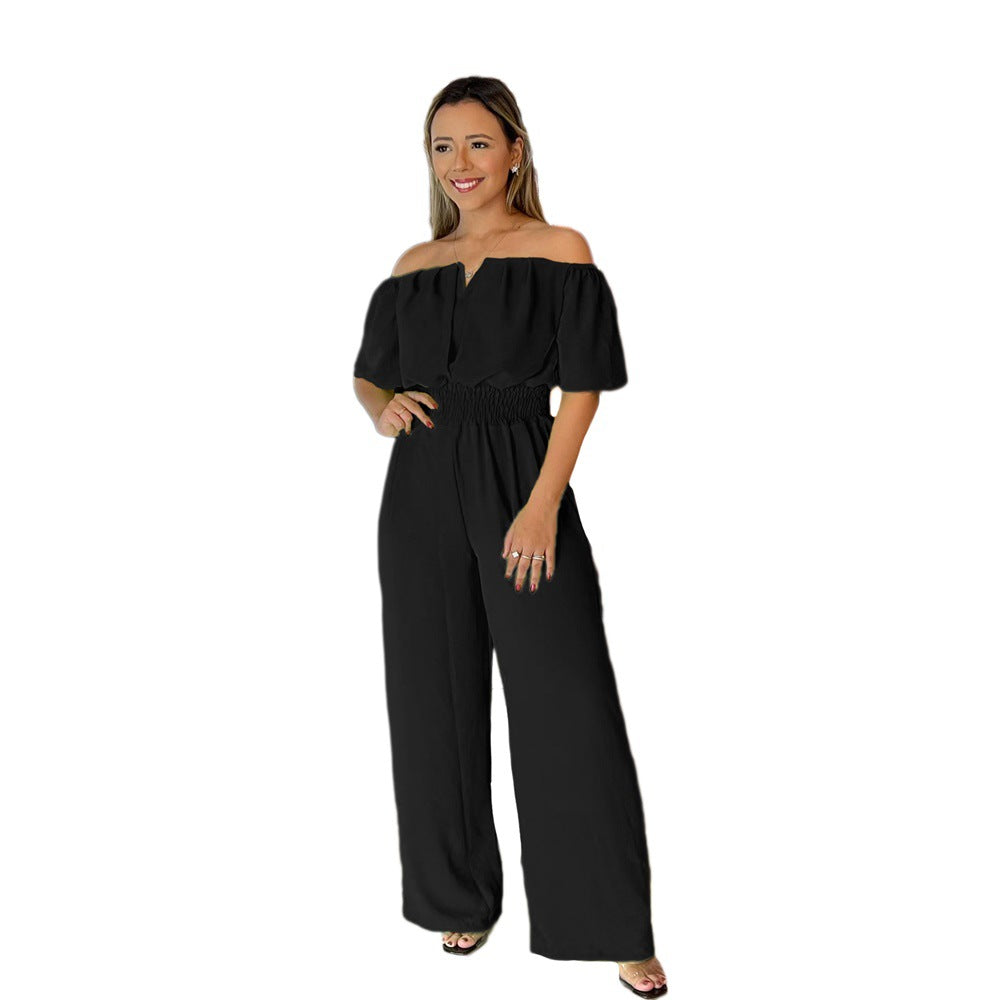 Off Shoulder Chic Slim Waist Casual Wide Leg Jumpsuit 6